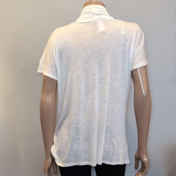 J MODE Draped Blouse Short Sleeve Crossover Semi Sheer Shawl Collar Plus Size - Picture 7 of 11